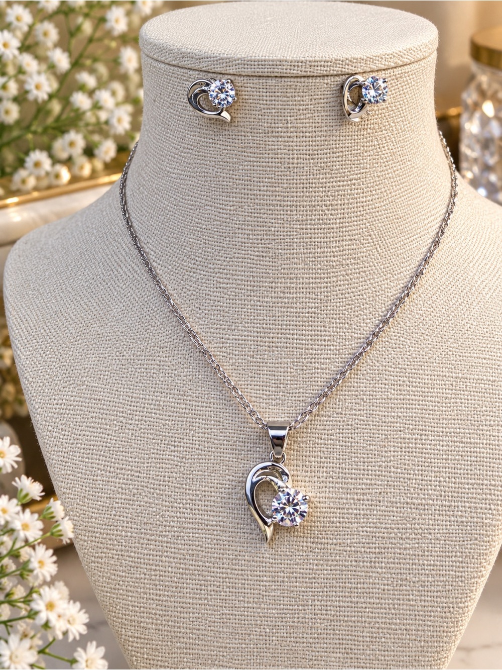 Stainless steel AAA CZ dolphin set  Necklace & Earrings Set - Silver